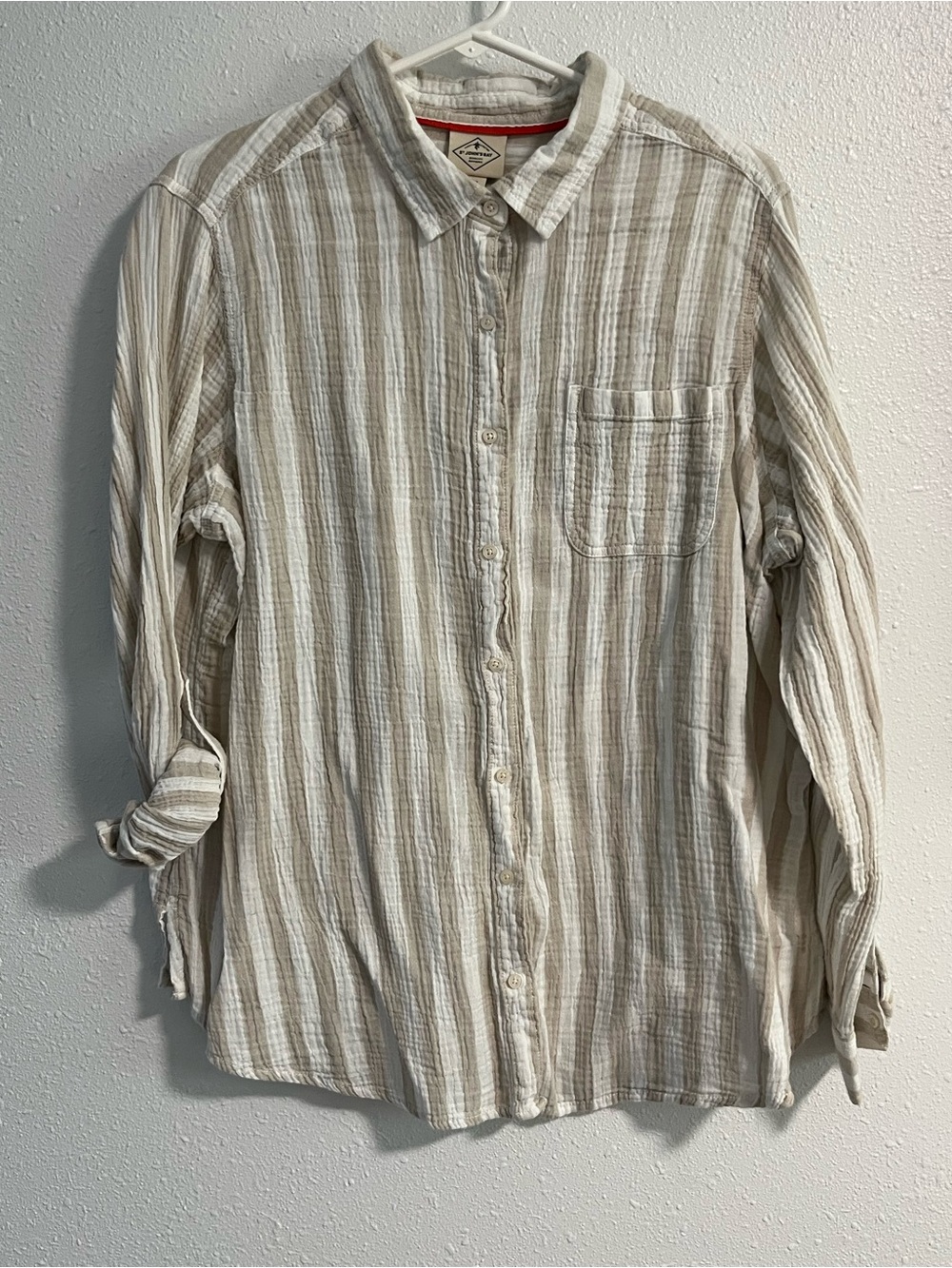 St. John's Bay Beige & Cream Striped Casual Button-Down Shirt Size XXL